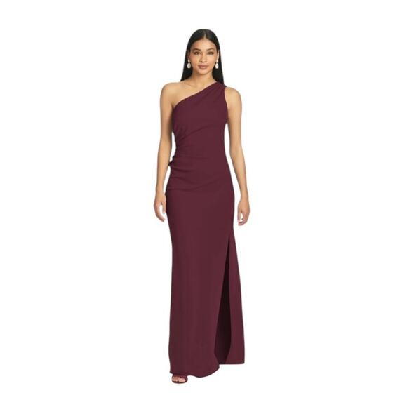 Sachin & Babi NWT Sz 8 Cece Asymmetric One Shoulder Stretch Crepe Gown Deep Wine - Picture 1 of 7